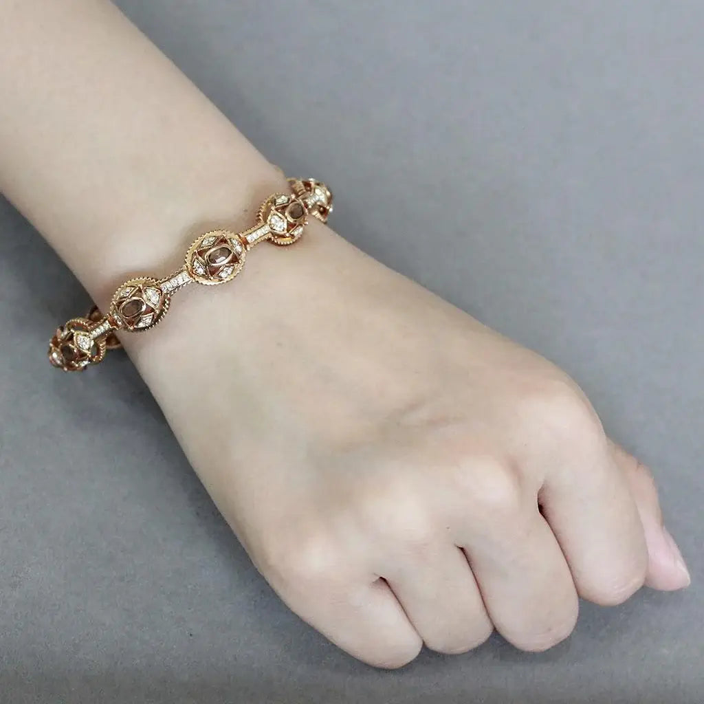 LO4336 - Gold Brass Bangle with Synthetic in Brown - Alamode - Flyclothing LLC