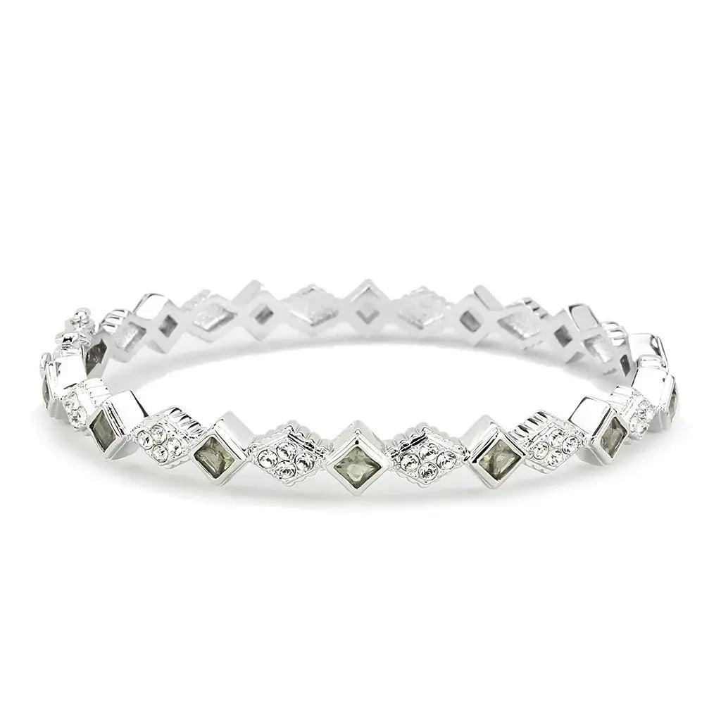 LO4340 - Rhodium Brass Bangle with Synthetic in Gray - Alamode - Flyclothing LLC