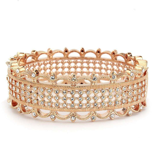 LO4344 - Rose Gold Brass Bangle with Top Grade Crystal in Clear - Alamode - Flyclothing LLC
