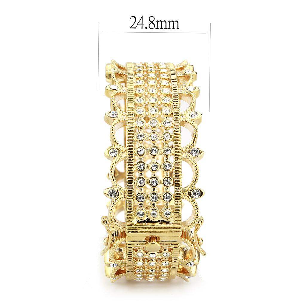 LO4345 - Gold Brass Bangle with Top Grade Crystal in Clear - Alamode - Flyclothing LLC