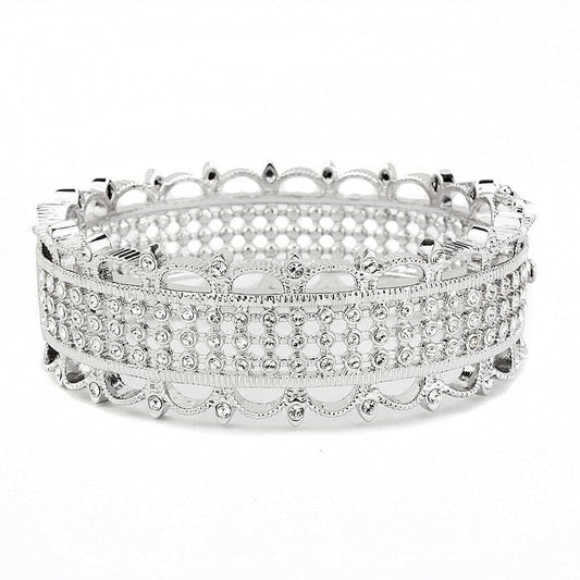 LO4346 - Rhodium Brass Bangle with Top Grade Crystal in Clear - Alamode - Flyclothing LLC