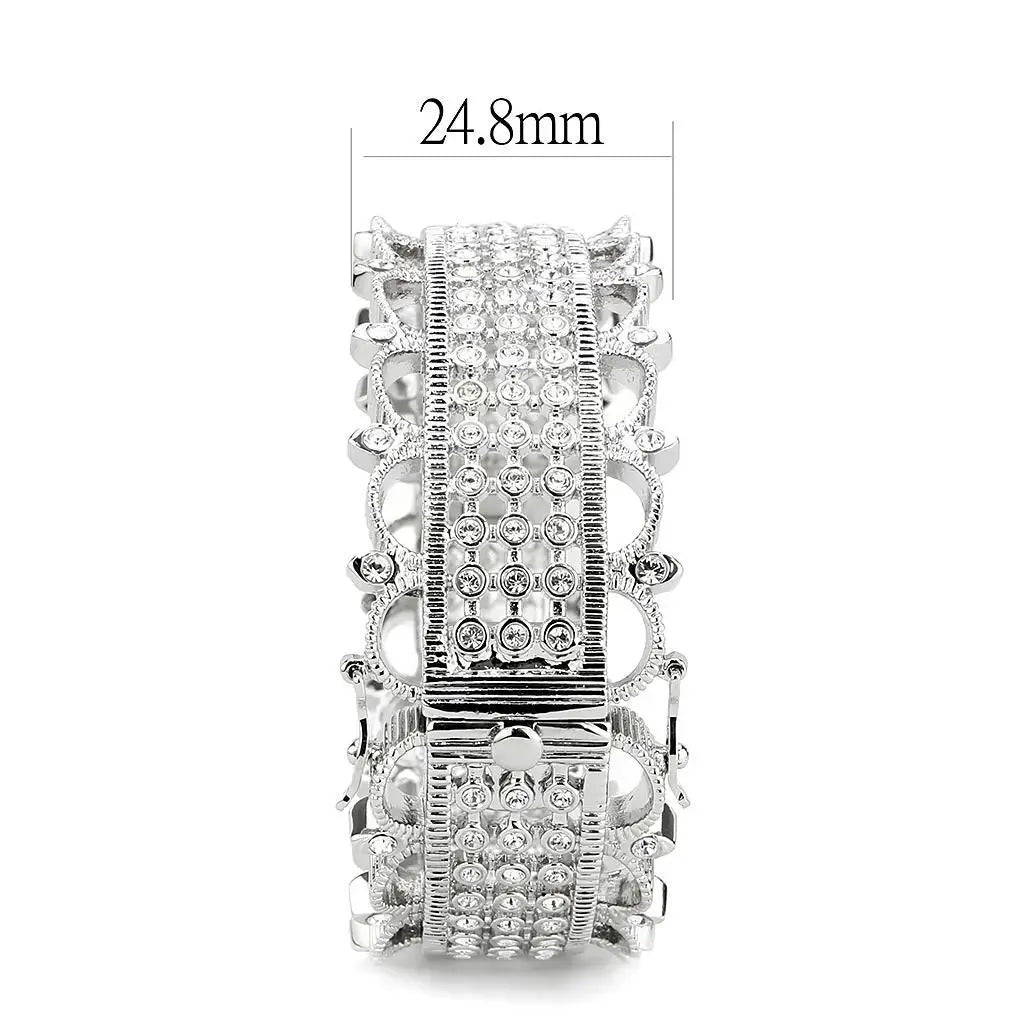 LO4346 - Rhodium Brass Bangle with Top Grade Crystal in Clear - Alamode - Flyclothing LLC