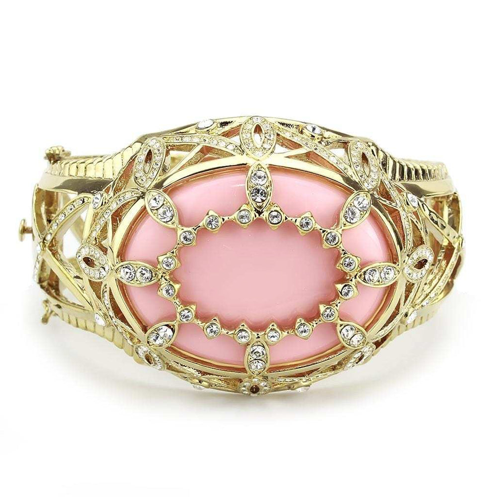 LO4347 - Gold Brass Bangle with Synthetic in Rose - Alamode - Flyclothing LLC