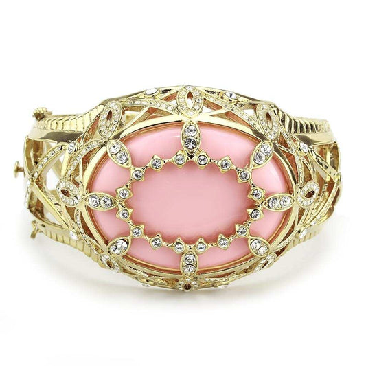 LO4347 - Gold Brass Bangle with Synthetic in Rose - Alamode - Flyclothing LLC