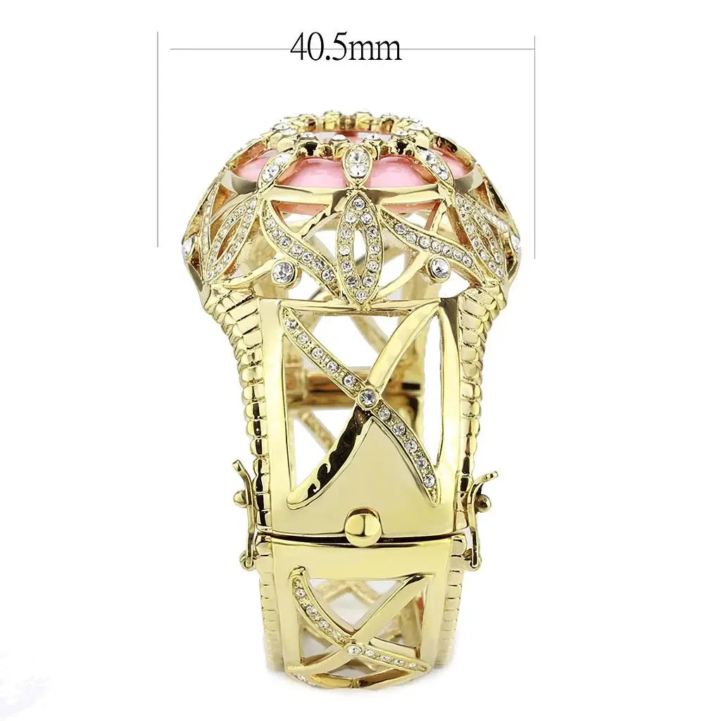 LO4347 - Gold Brass Bangle with Synthetic in Rose - Alamode - Flyclothing LLC