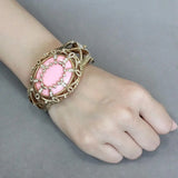 LO4347 - Gold Brass Bangle with Synthetic in Rose - Alamode - Flyclothing LLC