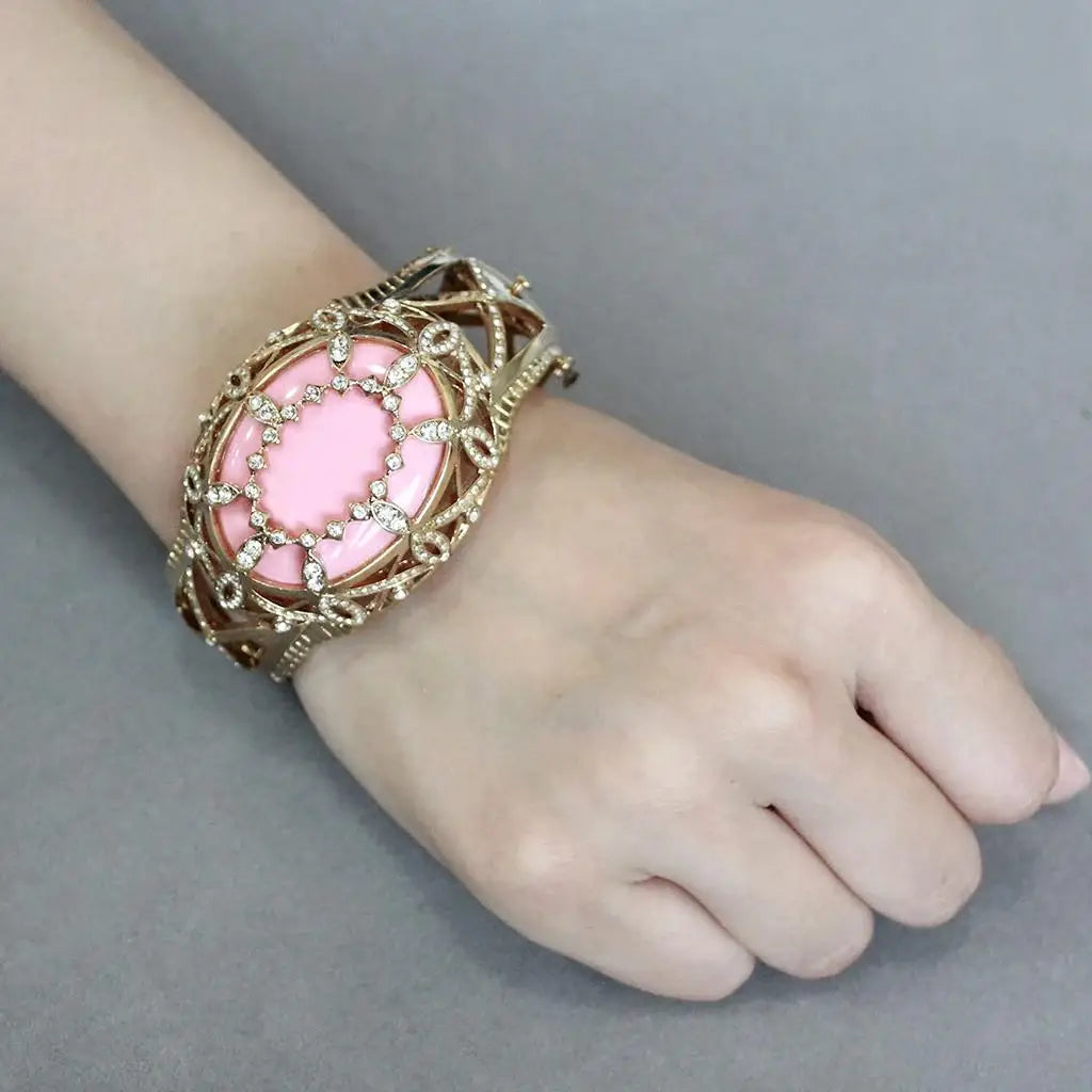 LO4347 - Gold Brass Bangle with Synthetic in Rose - Alamode - Flyclothing LLC