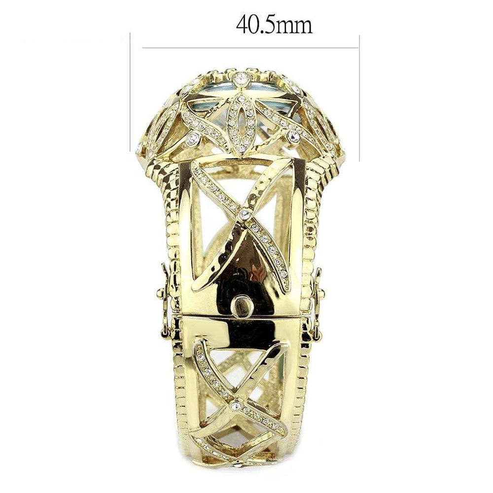 LO4348 - Gold Brass Bangle with Synthetic in Sea Blue - Alamode - Flyclothing LLC