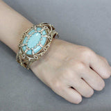 LO4348 - Gold Brass Bangle with Synthetic in Sea Blue - Alamode - Flyclothing LLC