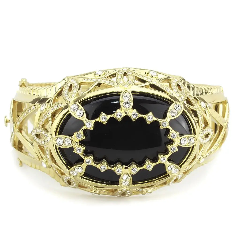 LO4349 - Gold Brass Bangle with Synthetic in Jet - Alamode - Flyclothing LLC