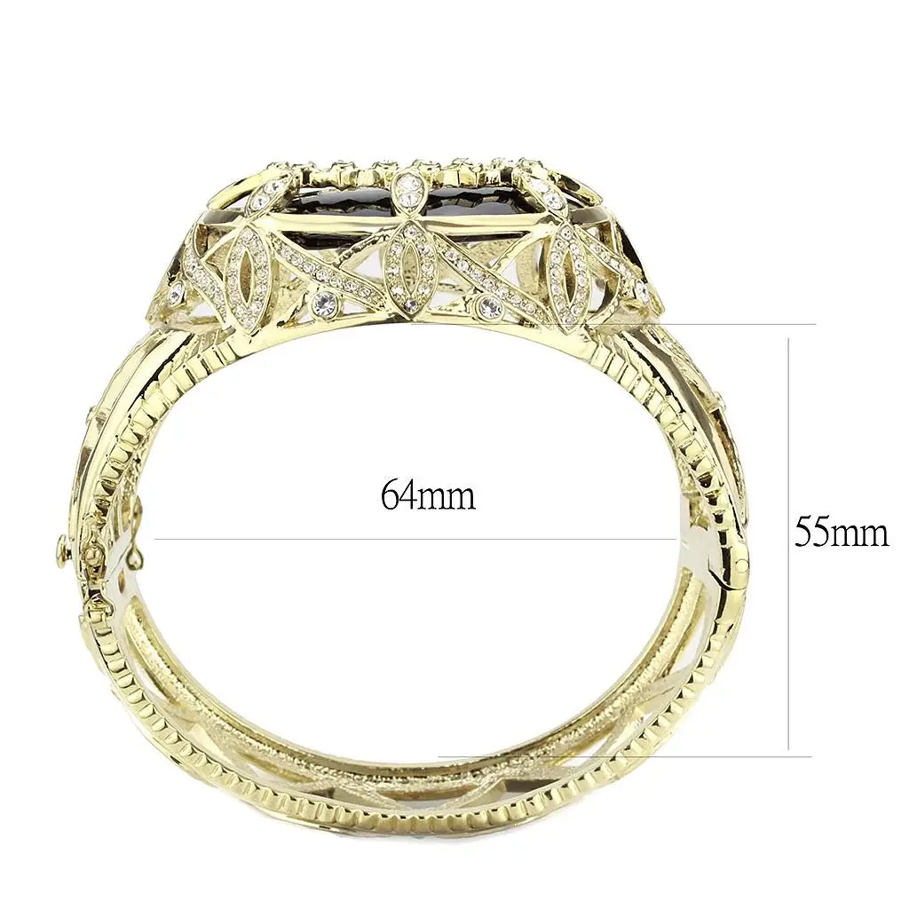 LO4349 - Gold Brass Bangle with Synthetic in Jet - Alamode - Flyclothing LLC