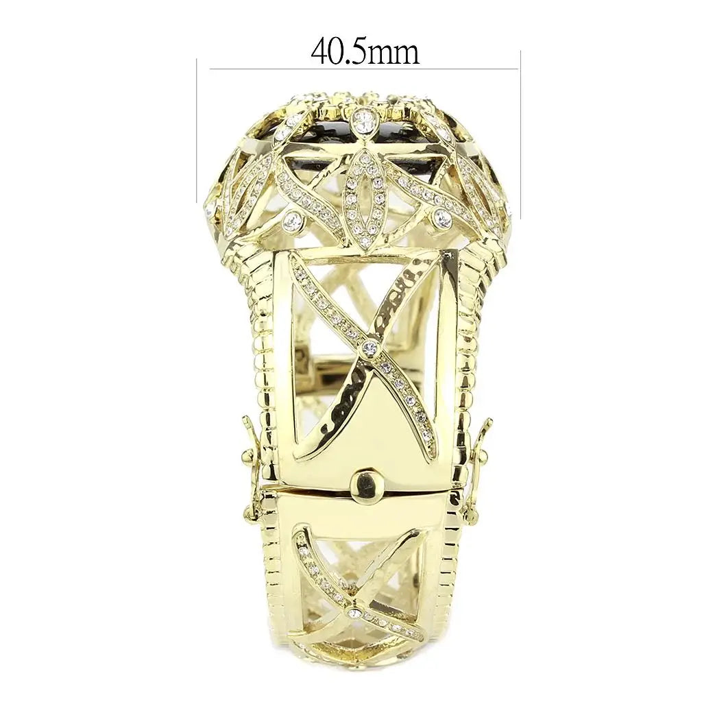 LO4349 - Gold Brass Bangle with Synthetic in Jet - Alamode - Flyclothing LLC