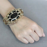 LO4349 - Gold Brass Bangle with Synthetic in Jet - Alamode - Flyclothing LLC