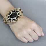 LO4349 - Gold Brass Bangle with Synthetic in Jet - Alamode - Flyclothing LLC