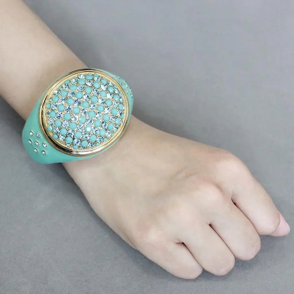 LO4350 - Gold Brass Bangle with Top Grade Crystal in Multi Color - Alamode - Flyclothing LLC