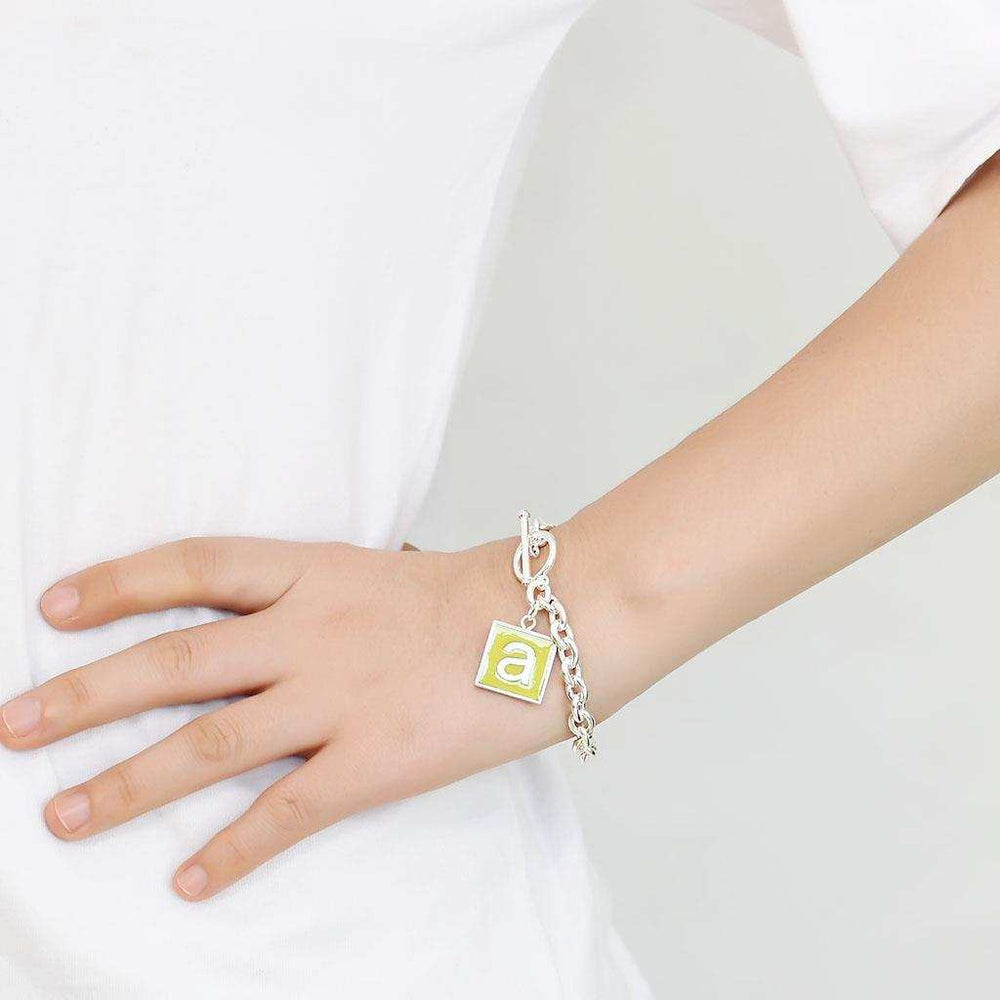 LO4637 - High-Polished Brass Bracelet with Epoxy in Emerald - Alamode - Flyclothing LLC