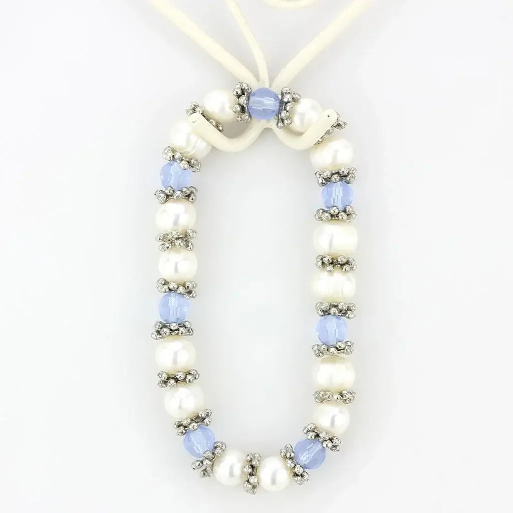 LO4652 - Antique Silver White Metal Bracelet with Synthetic Pearl in Sea Blue - Alamode - Flyclothing LLC