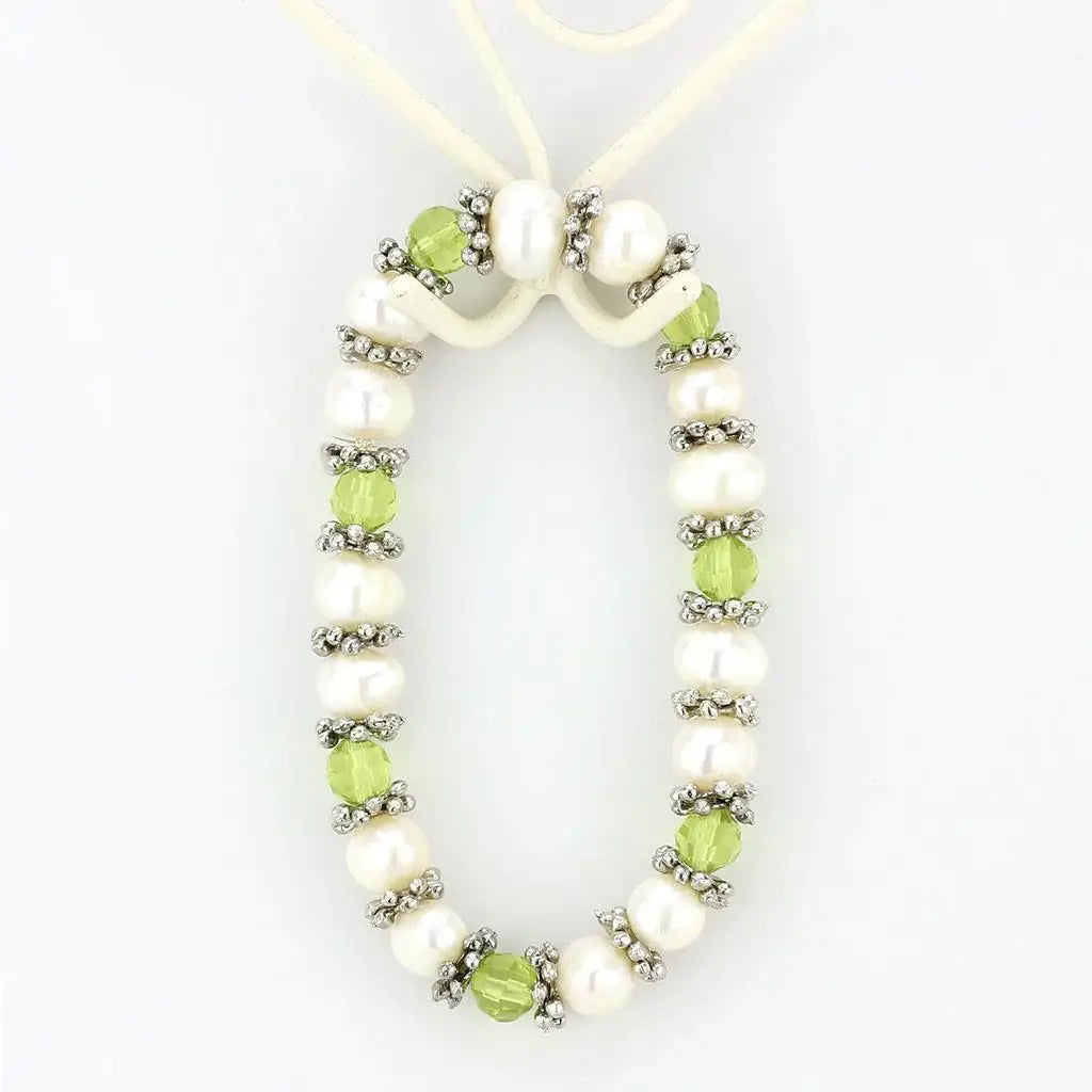 LO4653 - Antique Silver White Metal Bracelet with Synthetic Pearl in Olivine color - Alamode - Flyclothing LLC
