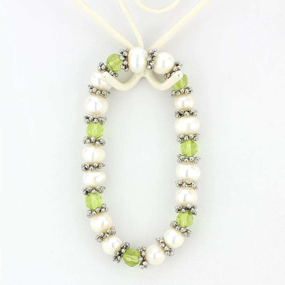 LO4653 - Antique Silver White Metal Bracelet with Synthetic Pearl in Olivine color - Alamode - Flyclothing LLC