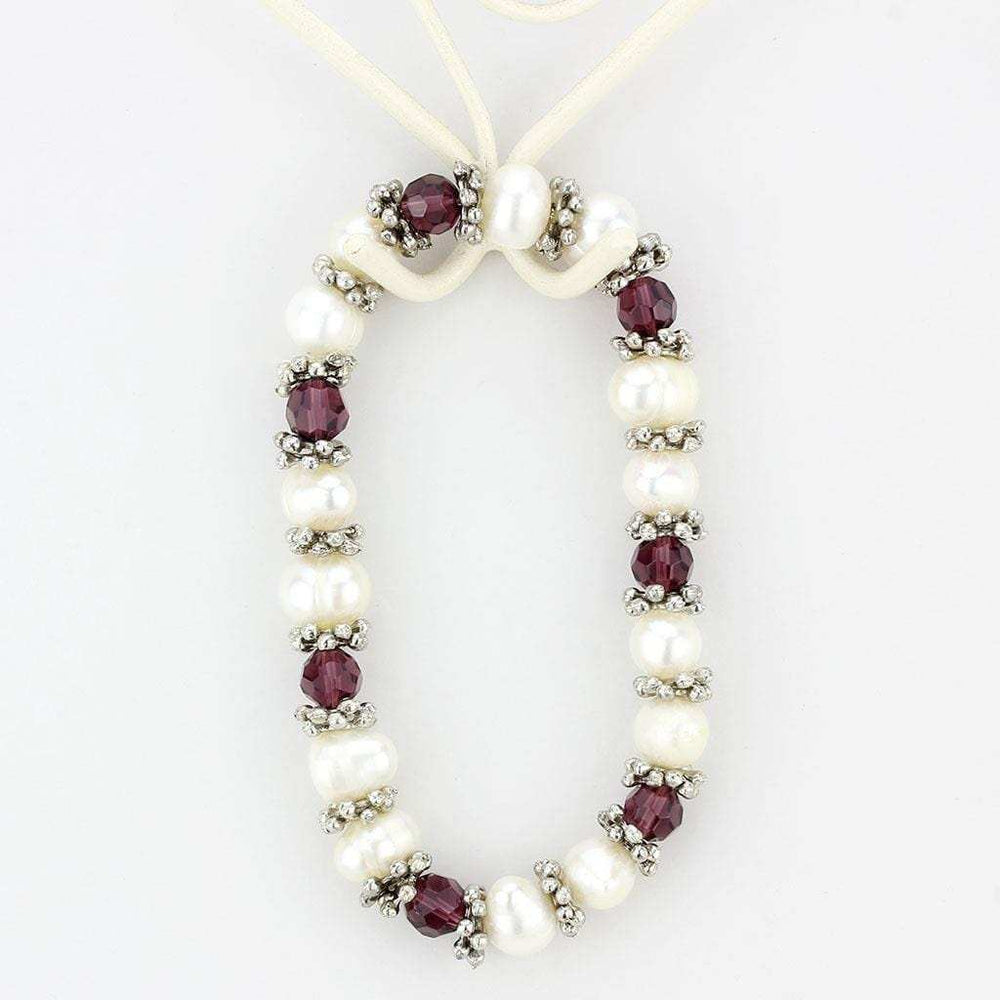 LO4654 - Antique Silver White Metal Bracelet with Synthetic Pearl in Fuchsia - Alamode - Flyclothing LLC