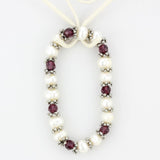 LO4654 - Antique Silver White Metal Bracelet with Synthetic Pearl in Fuchsia - Alamode