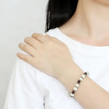 LO4654 - Antique Silver White Metal Bracelet with Synthetic Pearl in Fuchsia - Alamode - Flyclothing LLC