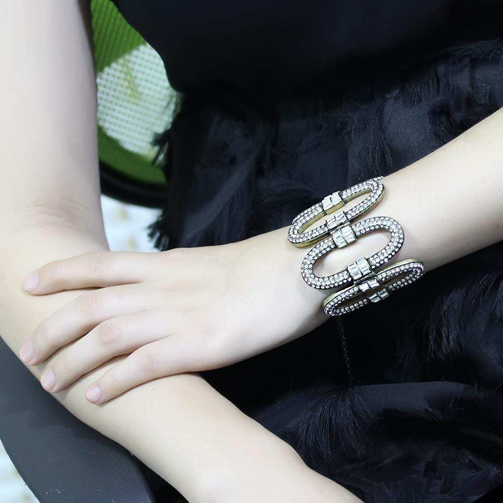 LO4657 - Antique Copper White Metal Bracelet with Top Grade Crystal in Clear - Alamode - Flyclothing LLC