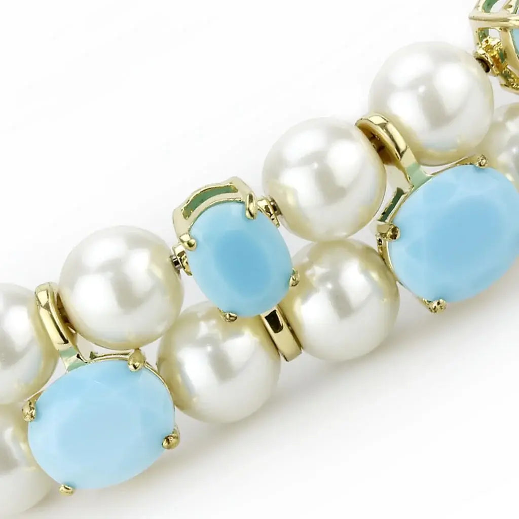 LO4661 - Gold Brass Necklace with Synthetic Glass Bead in White - Alamode - Flyclothing LLC