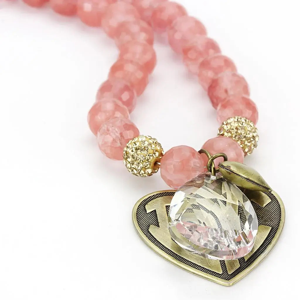 LO4662 - Antique Copper White Metal Necklace with Synthetic Synthetic Glass in Light Peach - Alamode - Flyclothing LLC