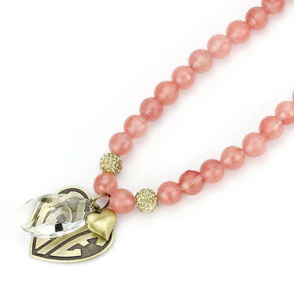 LO4662 - Antique Copper White Metal Necklace with Synthetic Synthetic Glass in Light Peach - Alamode - Flyclothing LLC