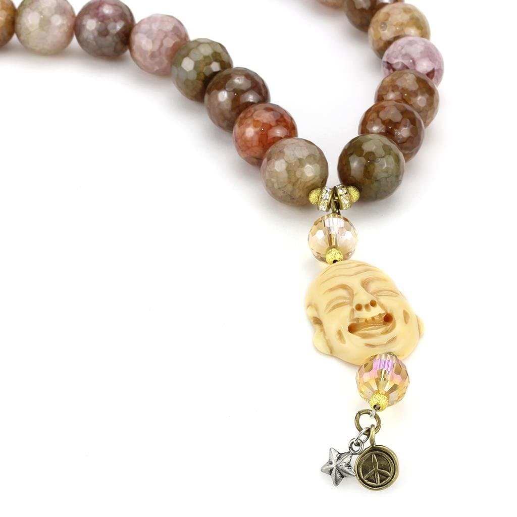 LO4663 - Antique Copper Brass Necklace with Semi-Precious Agate in Multi Color - Alamode - Flyclothing LLC