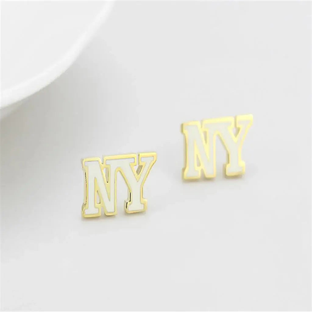 LO4666 - Gold Brass Earrings with Epoxy in White - Alamode - Flyclothing LLC