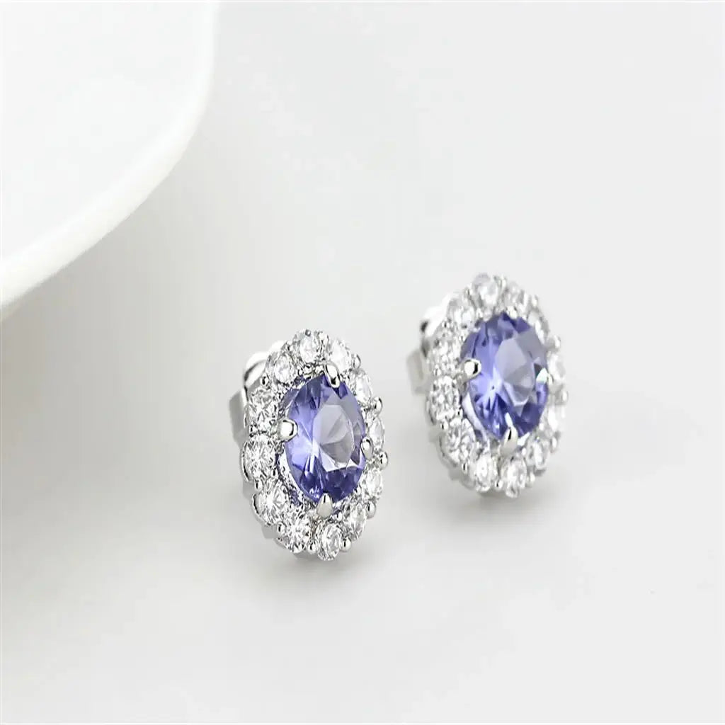 LO4674 - Rhodium Brass Earrings with Synthetic Synthetic Glass in Tanzanite - Alamode - Flyclothing LLC