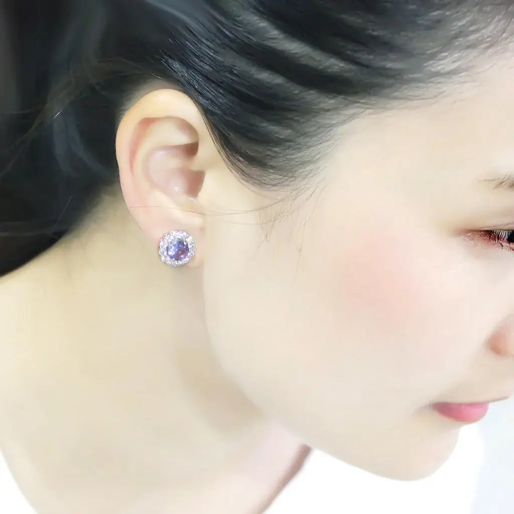 LO4674 - Rhodium Brass Earrings with Synthetic Synthetic Glass in Tanzanite - Alamode - Flyclothing LLC