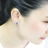 LO4674 - Rhodium Brass Earrings with Synthetic Synthetic Glass in Tanzanite - Alamode - Flyclothing LLC