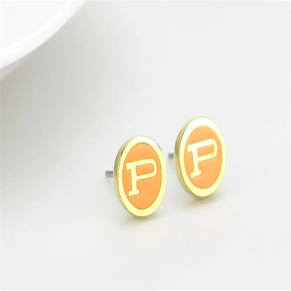 LO4676 - Gold Brass Earrings with Epoxy in Orange - Alamode - Flyclothing LLC