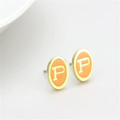 LO4676 - Gold Brass Earrings with Epoxy  in Orange