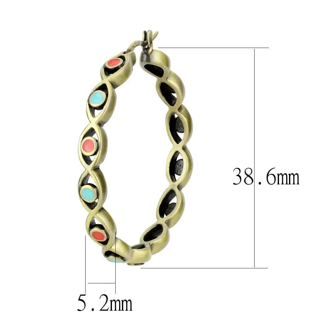 LO4679 - Antique Silver Brass Earrings with Epoxy in Multi Color - Alamode - Flyclothing LLC