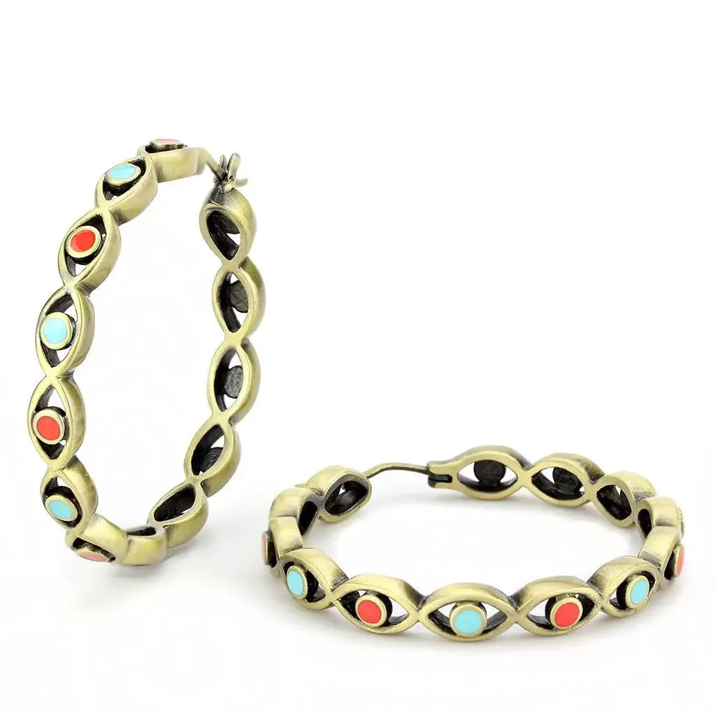 LO4679 - Antique Silver Brass Earrings with Epoxy in Multi Color - Alamode - Flyclothing LLC