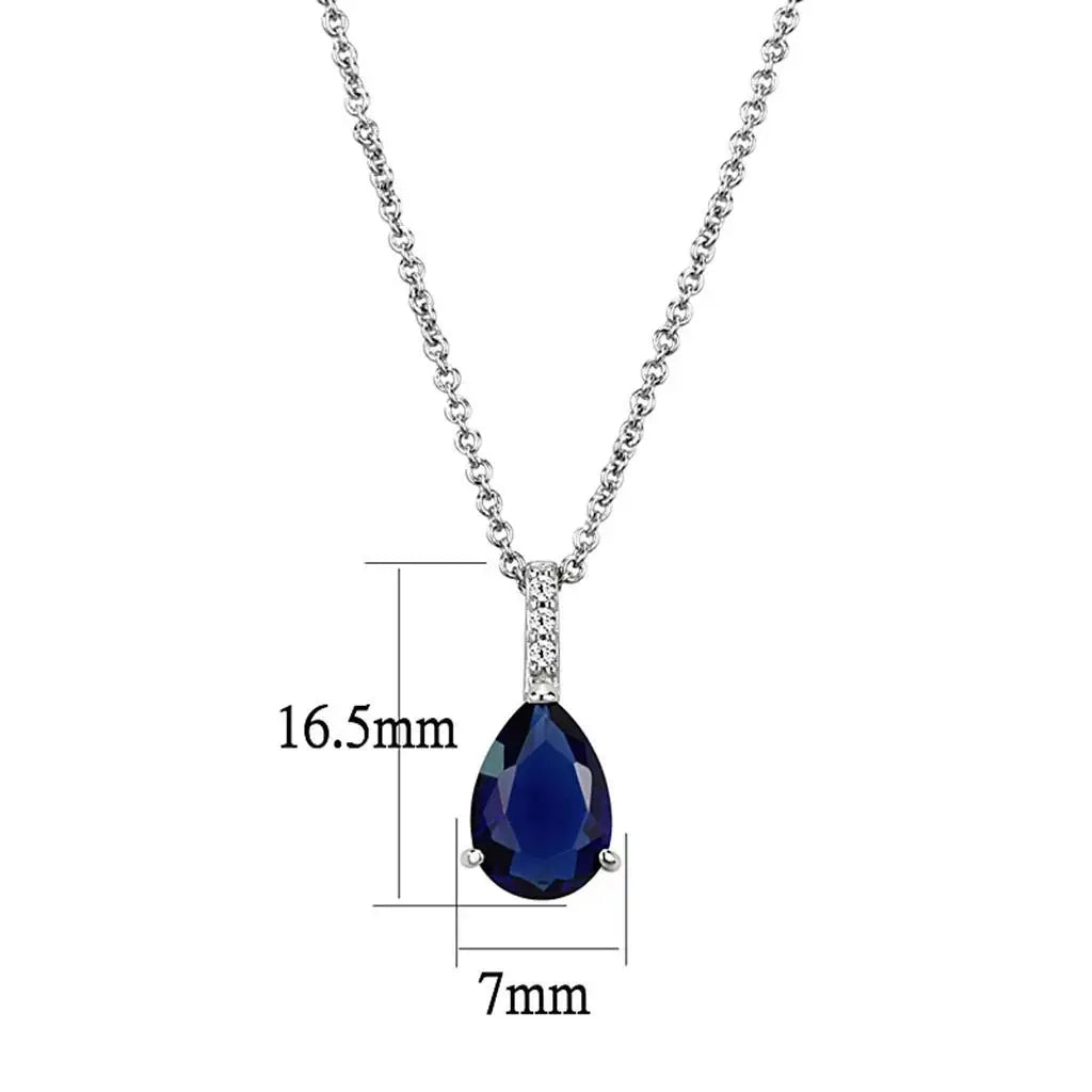 LO4683 - Rhodium Brass Chain Pendant with Synthetic in Montana - Alamode - Flyclothing LLC