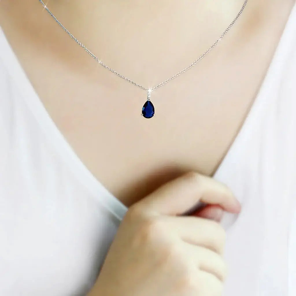 LO4683 - Rhodium Brass Chain Pendant with Synthetic in Montana - Alamode - Flyclothing LLC
