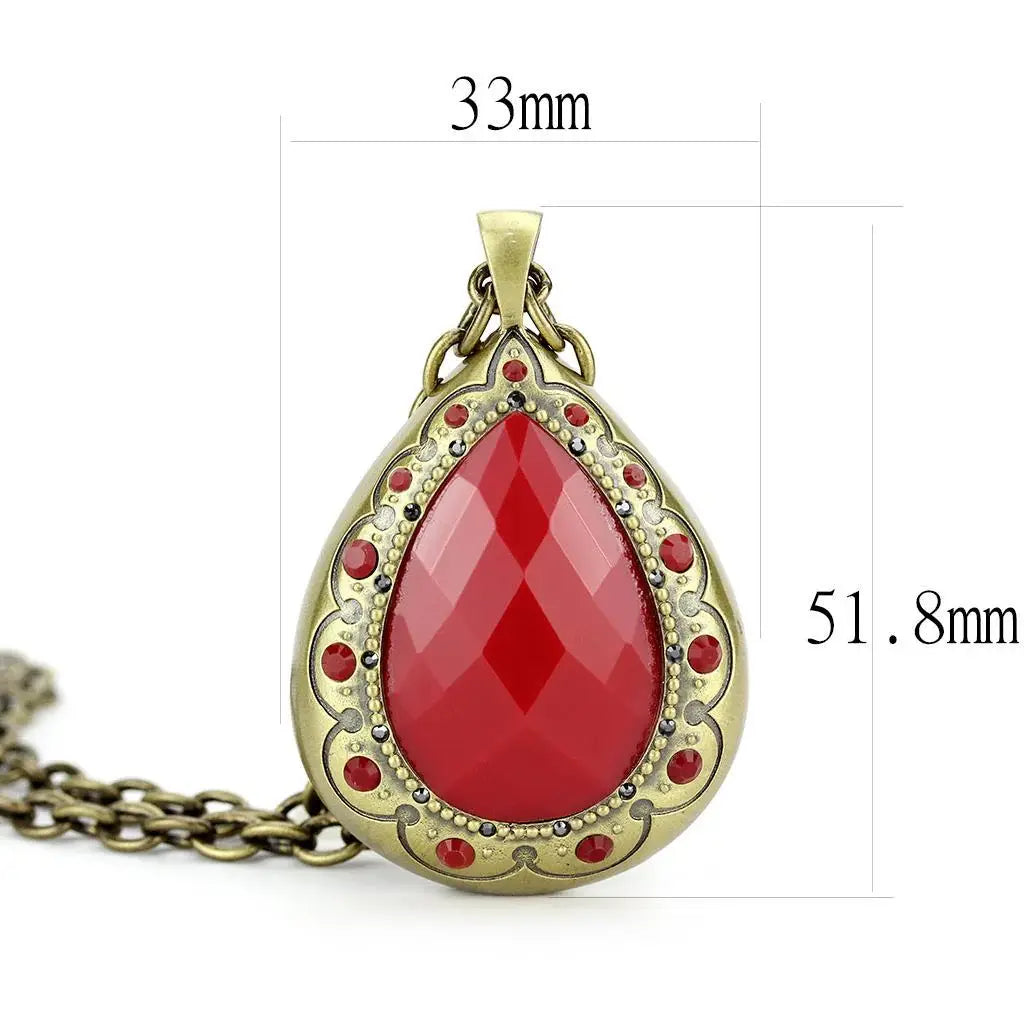 LO4686 - Antique Copper Brass Chain Pendant with Synthetic Synthetic Stone in Red Series - Alamode - Flyclothing LLC