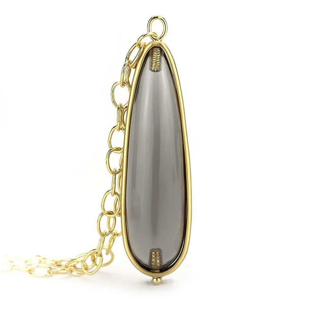 LO4687 - Gold & Brush Brass Chain Pendant with Synthetic Synthetic Stone in Gray - Alamode - Flyclothing LLC