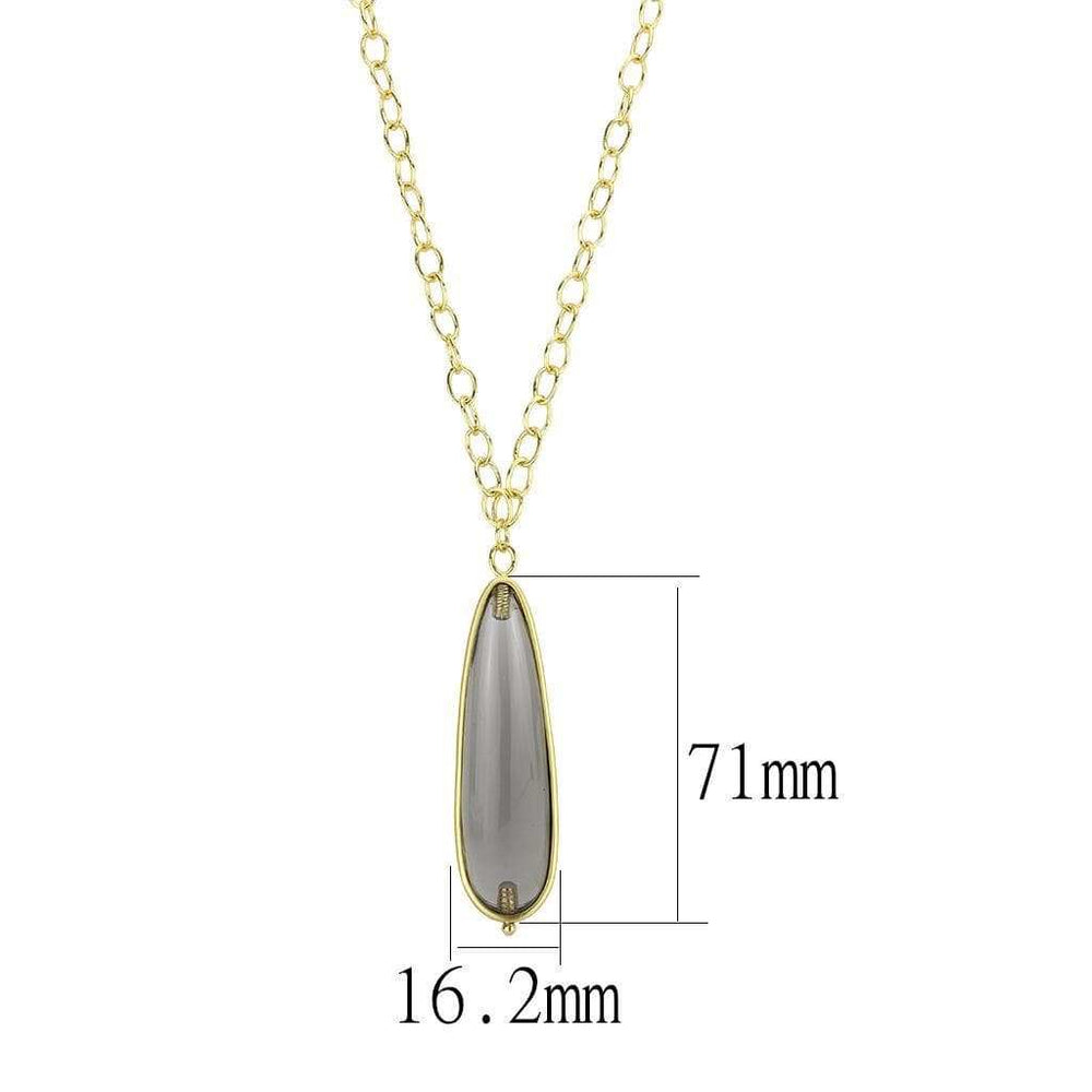 LO4687 - Gold & Brush Brass Chain Pendant with Synthetic Synthetic Stone in Gray - Alamode - Flyclothing LLC