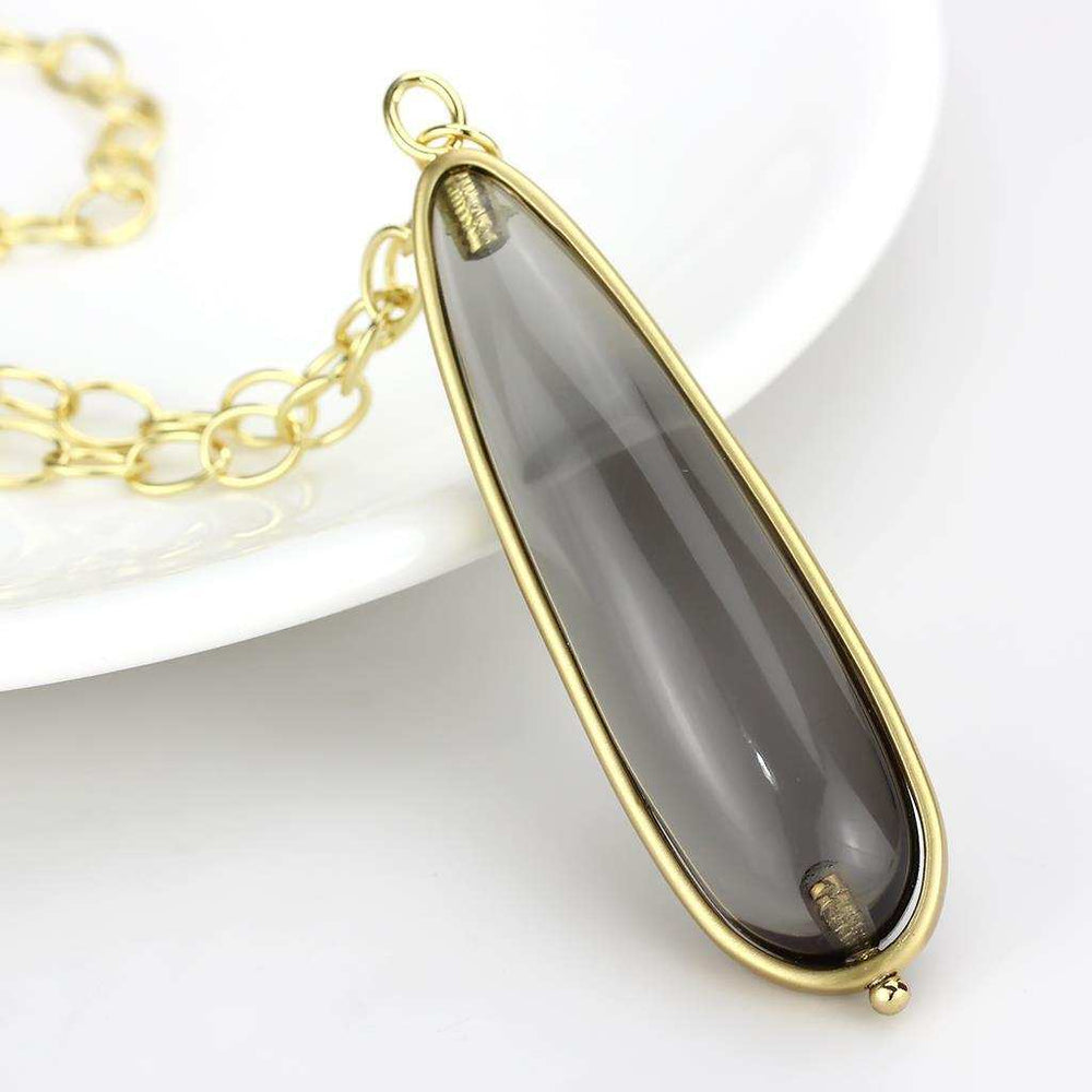 LO4687 - Gold & Brush Brass Chain Pendant with Synthetic Synthetic Stone in Gray - Alamode - Flyclothing LLC