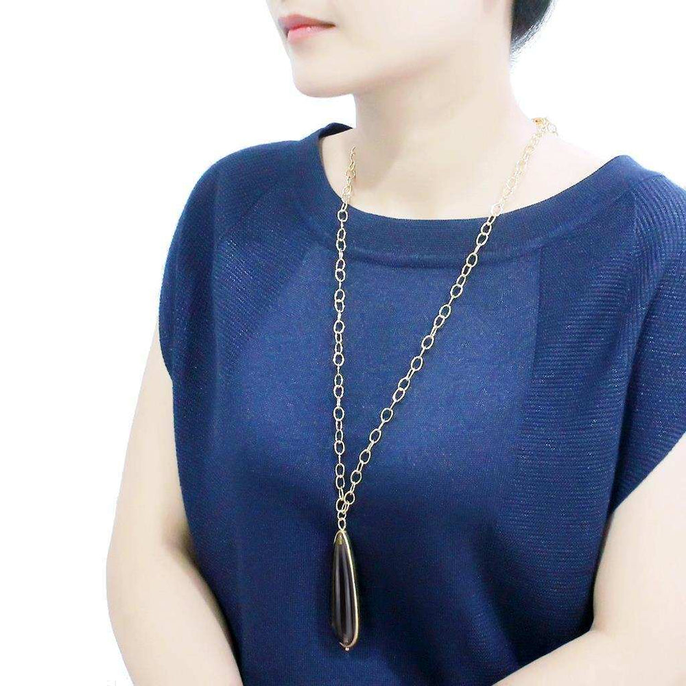 LO4687 - Gold & Brush Brass Chain Pendant with Synthetic Synthetic Stone in Gray - Alamode - Flyclothing LLC