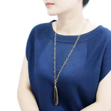 LO4687 - Gold & Brush Brass Chain Pendant with Synthetic Synthetic Stone in Gray - Alamode - Flyclothing LLC