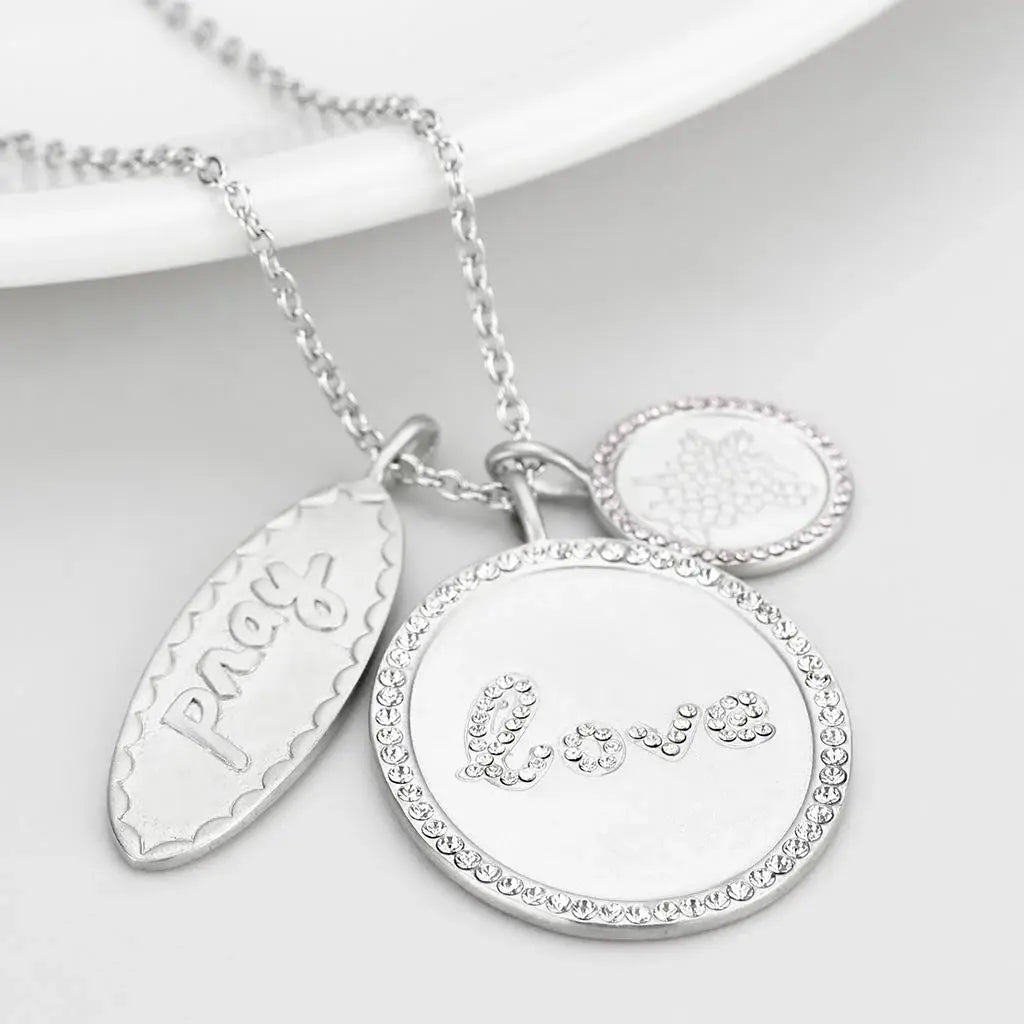 LO4693 - Rhodium+Brushed Brass Necklace with Top Grade Crystal in Light Amethyst - Alamode - Flyclothing LLC