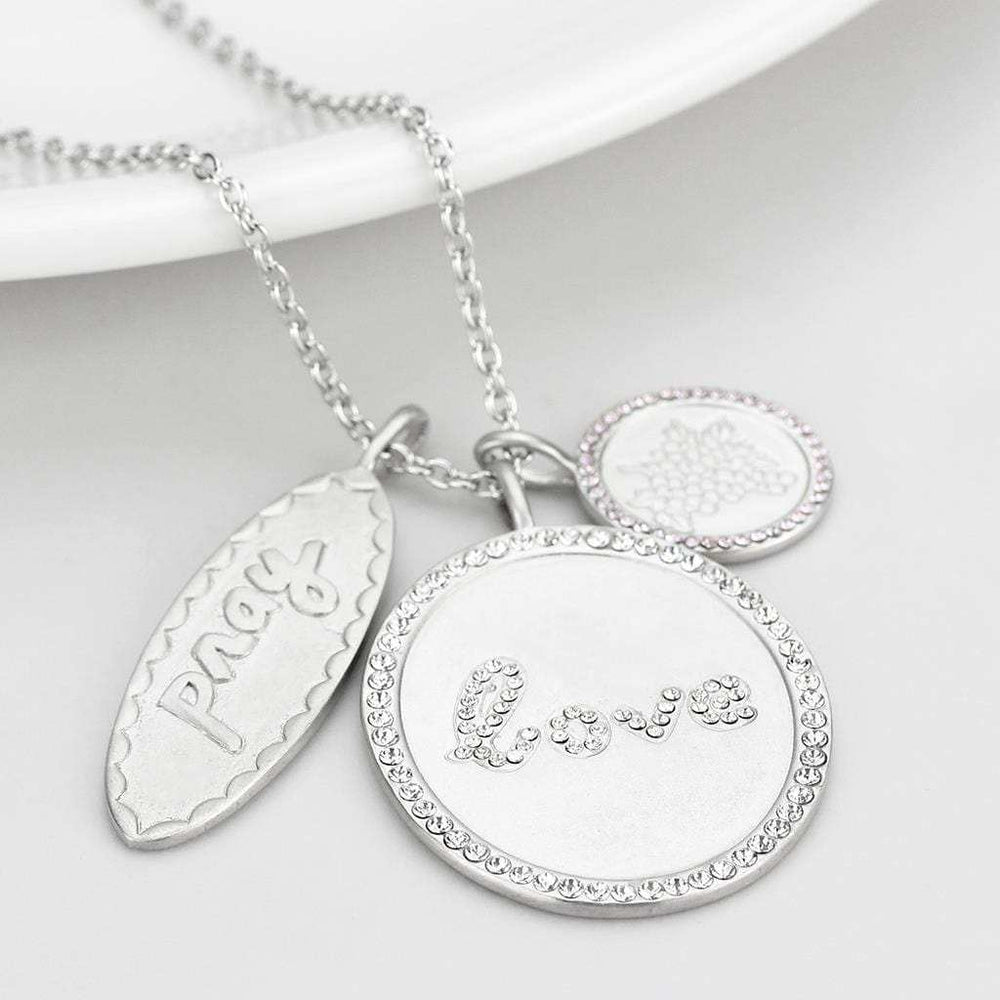 LO4693 - Rhodium+Brushed Brass Necklace with Top Grade Crystal in Light Amethyst - Alamode - Flyclothing LLC