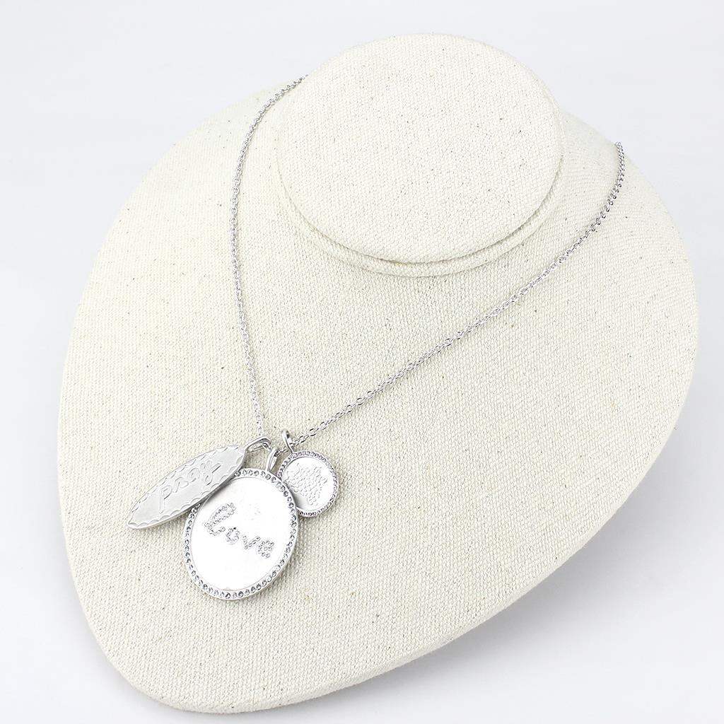 LO4693 - Rhodium+Brushed Brass Necklace with Top Grade Crystal in Light Amethyst - Alamode - Flyclothing LLC
